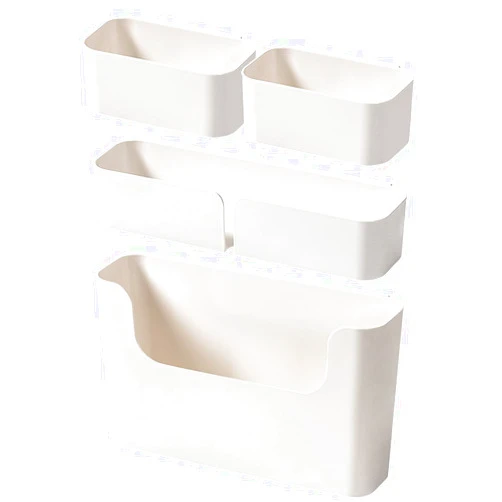 MdakeGo 4 Pack Bedside Shelf Wall Mount,Wall Mounted Floating Shelf, Bedside Shelf Organizer Set,Non-Drilling Adhesive Plastic Storage Organizer for Home Decor,Kitchen,Bedroom,Bathroom,Rv (White)