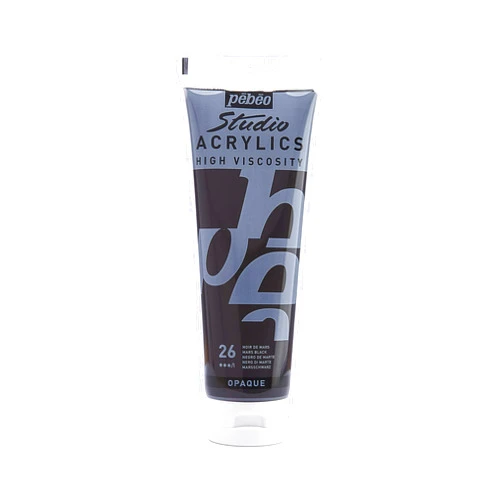 Pebeo Studio Acrylics High Viscosity, Fine Acrylic, 250 ml Tube - Mars Black