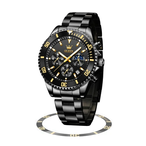 OLEVS Men's Watches with Date, Premium Gold and Silver Stainless Steel Analog Watches for Men, Classic Rotatable Bezel Men's Cuff Watches, Blue/Green/Black Dial