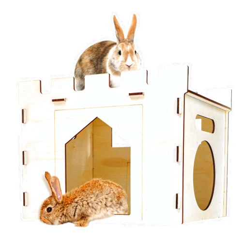 Yesland Rabbit Hideout Castle, Wooden Bunny Houses and Hideouts, Detachable Small Animal Play Hideaway Hut and Playhouse for Indoor Bunnies Guinea Pig Hamster Chinchilla Gerbil