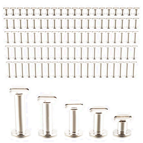 SPENCER SPENCER HAPPUCATION 100 Sets Screw Post Metal Chicago Screws Assorted Kit Binding Screw Leather Screw Nail Rivet Chicago Button for DIY Leather Decoration Bookbinding Crafts (5 Sizes, 1/4, 3/8, 1/2, 9/16, 11/16 Inches)