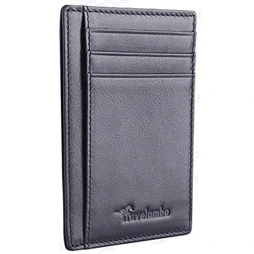 Travelambo Front Pocket Minimalist Leather Slim Wallet RFID Blocking Medium Size