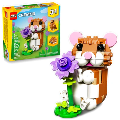 LEGO Creator 3 in 1 Cute Hamster with a Flower Building Toy for Girls & Boys, Ages 7+ - Kids Build a Hamster, Hedgehog or Eagle Animal Figure - Gift Idea for Birthdays - 31376