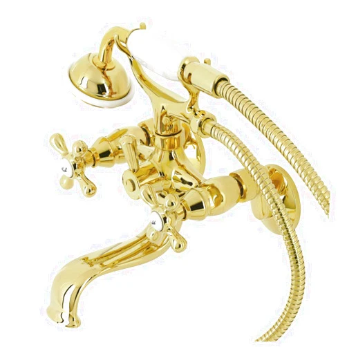 Kingston Brass KS225PB Kingston Wall Mount Clawfoot Tub Faucet with Hand Shower, Polished Brass