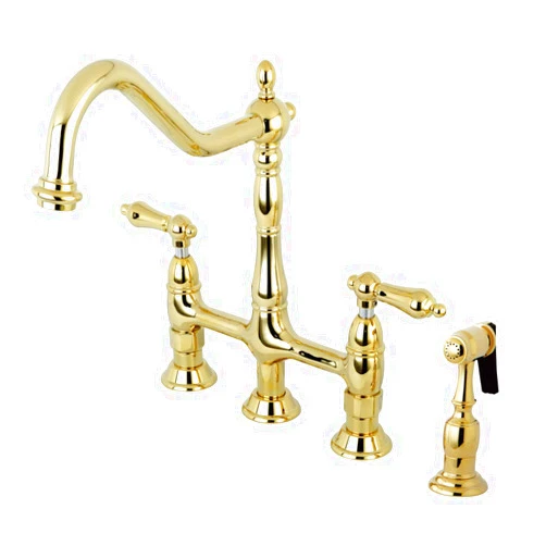 Kingston Brass KS1272ALBS Heritage Kitchen Faucet with Brass Sprayer, 8-3/4-Inch, Polished Brass