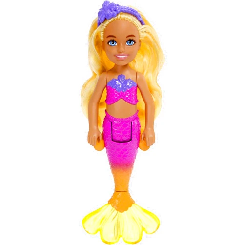 Barbie Dreamtopia Chelsea Mermaid Small Doll with Removable Hair Accessory, Wavy Blonde Hair & Ombre Tail, Bends at Waist