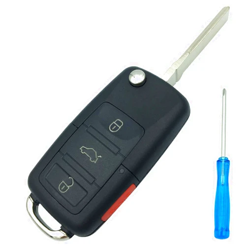 Henrida Key Fob Case Cover Fit for VW Volkswagen Jetta Passat Golf Beetle Rabbit GTI CC EOS Replacement Flip Folding Smart Car Key Fob Case with Uncut Blade Blank, Black