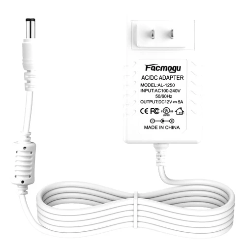 Facmogu 60W 12V 5A Power Adapter, AC 100-240V to DC 12V 5000mA Wall Adapter, 12 Volt Power Supply Module 5 Amp, 60W Switching Transformer AC to DC Converter, Compatible Both 5.5x2.5mm & 5.5x2.1mm Plug