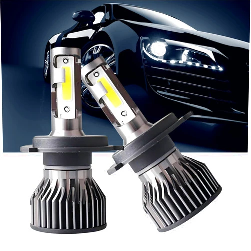 Tesnaao 2 PCS H4 Car LED Fog Light, 38 W 6000 K 6000 LM IP68 Waterproof High-brightness COB Wafer Bulb, Auto Auxiliary Lighting Accessories, Compatible with Most Car Models (White)
