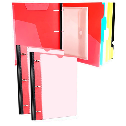 MAKHISTORY Telescoping Project Organizer 2PCS, Refillable 3 Ring Binder 13 Pocket Folder, Customized Front Cover+Clear Catalog Pocket+ 5 Double-Side Pockets Dividers+1 Binder Pocket, Red