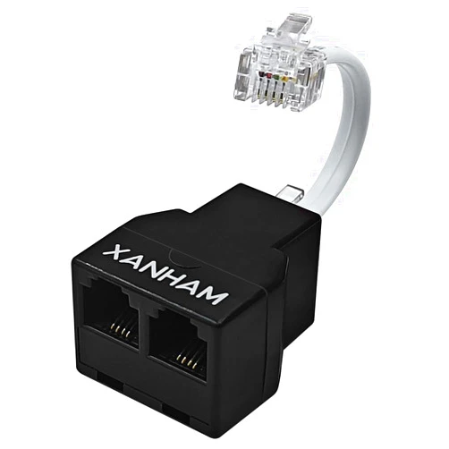 XANHAM Phone Cable 2 Way Splitter RJ11 6P4C Telephone Line Cord Adapter with 3 inch Cable for Landline Phone Wire, Black, AV01203