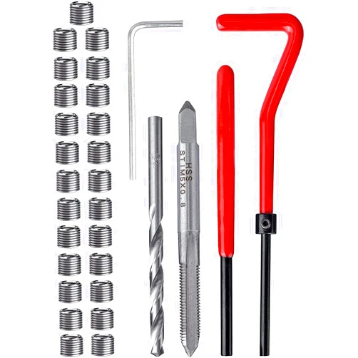 Fixinus 30 Piece M5 x 0.8mm Thread Repair Insert Kit, Stainless Steel Thread Repair Kit Helicoil Coil Compatible Hand Tool Set for Auto Repair
