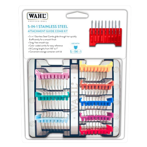 WAHL Professional Animal Stainless Steel Attachment Guide Comb Set for Wahl's Bravura, Arco, 5 Style Groom, Chromado, Creativa, Figura, and Motion Pet, Dog, Cat, and Horse Clippers