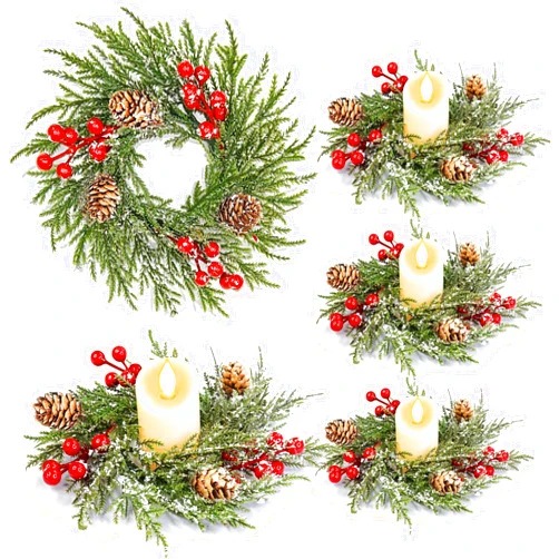 TURNMEON 4 Pack Flocked Mini Christmas Wreath Candle Rings – 9