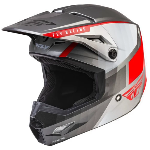 Fly Racing 2022 Youth Kinetic Drift Helmet (Charcoal/Light Grey/Red, Youth Medium)