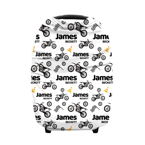 Munific Personalized Baby Car Seat Cover for Boys Girls, Custom Dirt Bike Nursing Covers for Breastfeeding with Name, Infant Stroller Cover, Baby Carseat Canopy for Newborn, Multiuse Car Seat Canopies