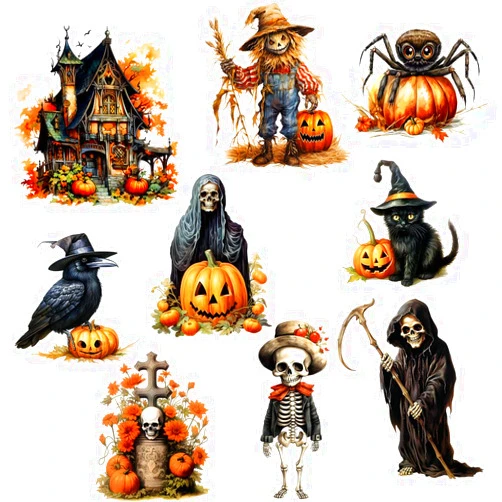 Mirabuy Halloween Wall Stickers Witch Bats Pumpkin Crow Spooky Castle Scarecrow Wall Decals for Halloween Decorations, MB-Halloween-Sticker-1