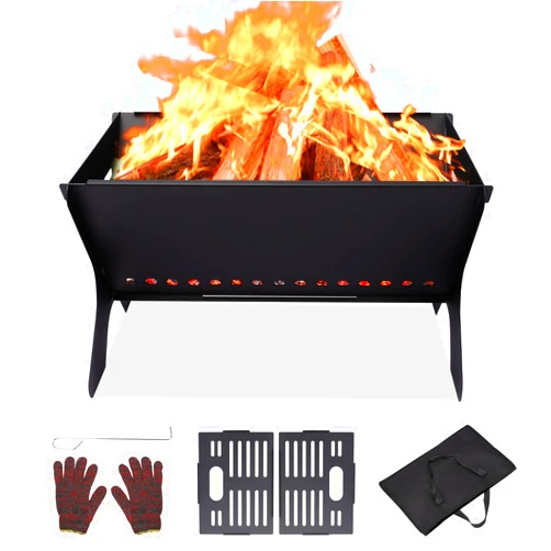 QuliMetal 3-in-1 Portable Fire Pit, Camping Campfire Grill, Folding Charcoal Grills - 18 Inch Portable Plug Fire Pit for Outdoor Cooking, Outdoor Wood Burning, Bonfire, Patio, Backyard with Carry Bag