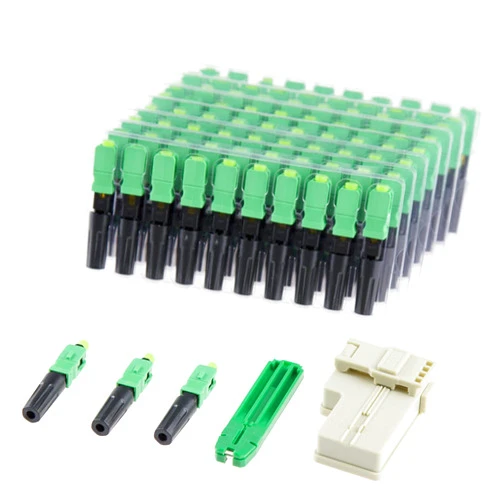 LEITE 100pcs LEITE SC APC Fiber Optic Quick Connector with Matched Tools Fiber Reusable Connectors Single Mode SM 9/125 Mechanical Fast Connectors Adapter for FTTH CATV Network Instrument