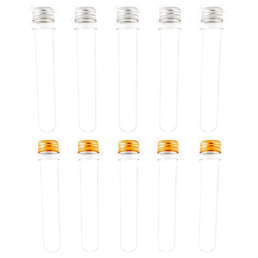 Muluo 10 Pcs 45ml Plastic Test Tubes, 25 x 140mm Clear Plastic Test Tubes, with Screw Caps, for Scientific Experiments, Bath Salts, Candy Storage, Party Favors.