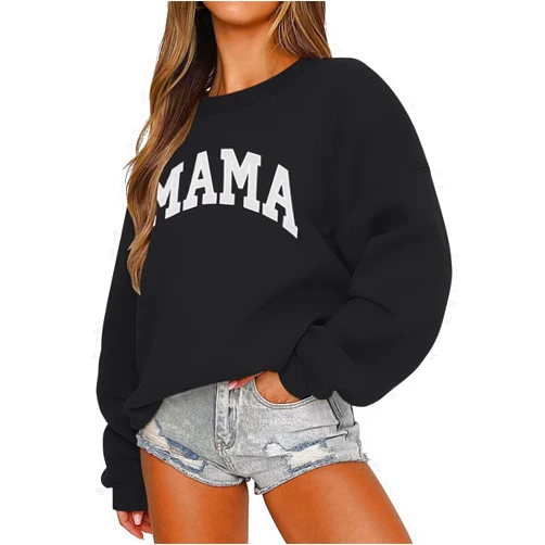 LEEDYA Women Long Sleeve Mama Sweatshirts Oversized Crewneck Pullover Hoodies Casual Knit Graphic Mom Tops Sweater