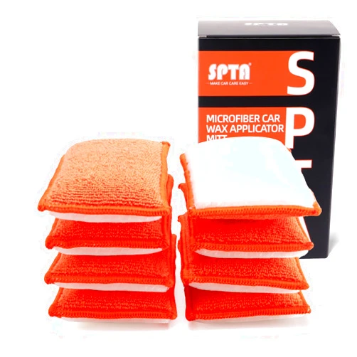 SPTA Car Interior Scrubbing Sponge, 8Pcs Microfiber Car Wax Applicator, Car Wash Sponges for Car, Boat, Wood, Marble and Motorcycle, 6in x 3.3in x 0.8in, Orange