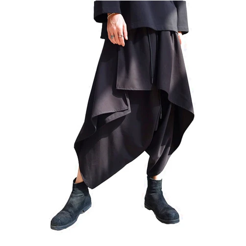 CLANMILUMS Men's Black Skirt Pants Loose Gothic Costume Harajuku Trousers