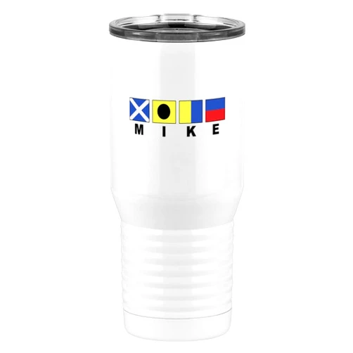 Just So Posh Personalized Nautical Flag Tumbler, Gift for Boat Owner or US Navy member, Nautical Flags Travel Coffee Mug, White 20 oz Polar Camel, Stainless Steel, Vacuum Insulated