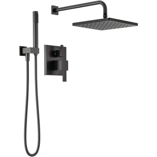 Delta Faucet Modern Raincan 2-Setting Square Shower System Including Rain Shower Head and Handheld Spray Black, Rainfall Shower System Brushed Black, Shower Valve Trim Kit, Matte Black 342701-BL
