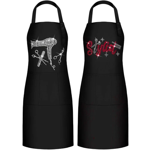 Coume 2 Pcs Hair Stylist Apron Hairstylist Salon Apron with Rhinestone Tools 3 Pockets Waterproof Hairdresser Barber
