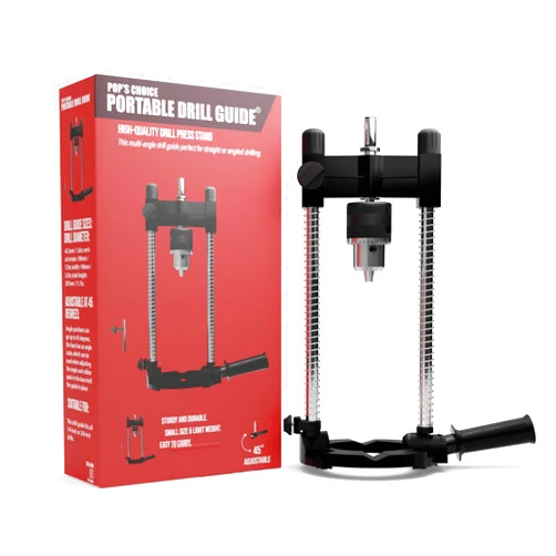 Pop's Choice Portable Drill Guide/Press for Drilling, Multi-Angle Guide Attachment Holder For 1/4 Inch and 3/8 Inch, with Chuck, Black