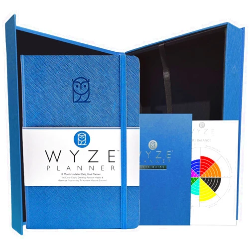 Wyze Planner Pro - Goal Setting Planner to Increase Productivity and Achieve Personal and Business Goals. 12 Month Undated Daily, Weekly and Monthly Journal Organizer with Calendar (Blue)