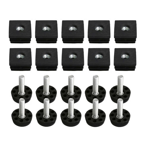 Generic 10pcs Adjustable Wheels Furniture Leg Thread Square Tube Insert End Cap Black