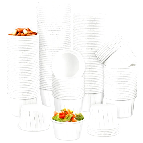 VOKOY 200 pcs 2 oz Paper Souffle Portion Cups,Small Disposable Paper Souffle Cup for Ketchup,Condiments,Medicine,Tasting,Samples,Measuring,Jello Shots,Dessert Servings