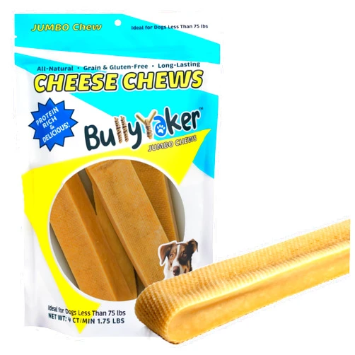 BULLYYAKER Cheese Chews: Himalayan Yak Cheese Dog Chews- Natural, Healthy & Long Lasting Dog Treats - Grain, Gluten & Lactose-Free Rawhide Alternatives, Jumbo 4 Pack, 28 Oz