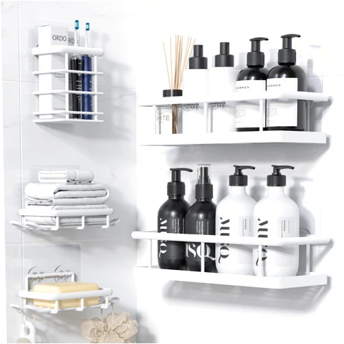 YASONIC Shower Caddy Adhesive 5 Pack, No Drill Bathroom Shower Organizers with Removable Hooks, Rust Proof Shower Shelves for Inside Shower, Wall-Mounted Shower Holder, White