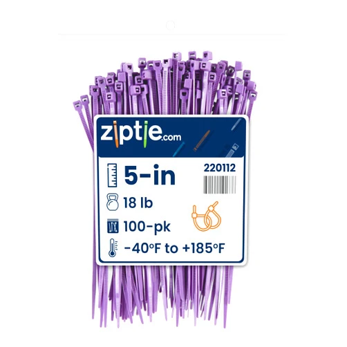 ZipTie.com 5-Inch Purple Multi-Purpose Zip Ties - 18-lb Tensile Strength Cord Management - Indoor Multi-Purpose (100-Pack)