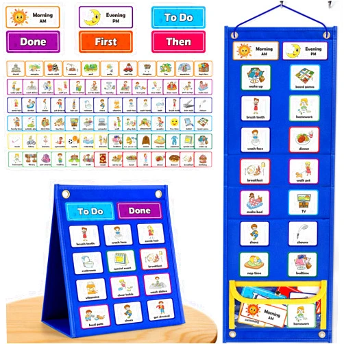 Torlam Visual Schedule for Kids Chore Chart, Morning Bedtime Routine Chart for Toddlers, Responsibility Daily Schedule Board Communication Cards Autism Learning Materials for Home School, 86 Cards