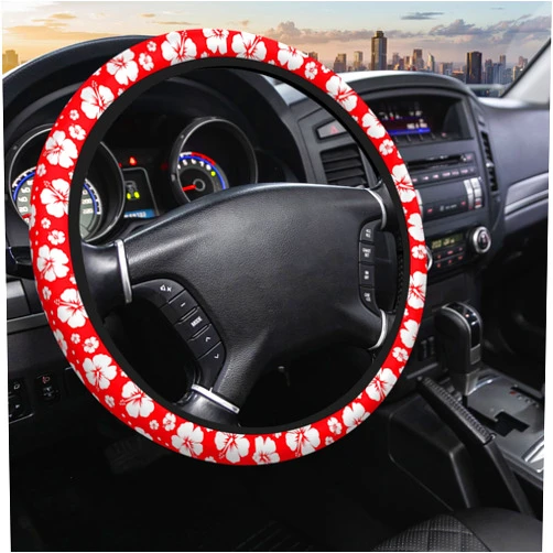 SISROW Hibiscus Steering Wheel Cover for Women Men White Flower Blossom Vintage Petal Steering Wheel Cover 15 Inch Car Wheel Cover Universal Steering Wheel Cover for Auto Truck Vans