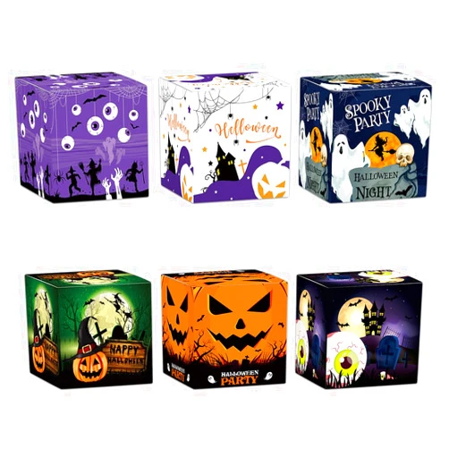 HEYPOMAX 6 Pack Halloween Candy Snack Favor Boxes Vibrant Printed Designs for Festive Scene & Party Settings Decor (COLOR5)