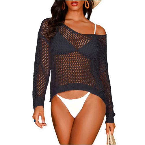 MakeMeChic Women's Bathing Suit Cover Ups Crochet Swim Beach Cover Up Top