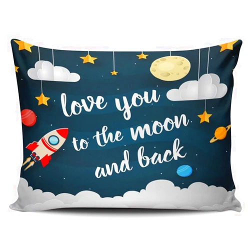 WEINIYA Bedroom Custom Decor Love You to The Moon and Back Colorful Throw Pillow Cover Cushion Case Fashion One Sided Printed Design Boudoir 12x18 Inches