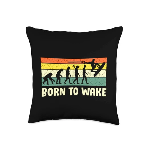 PeeKay Apparel – Sports Vintage Evolution-Retro Wakeboard Lover Throw Pillow, 16x16, Multicolor