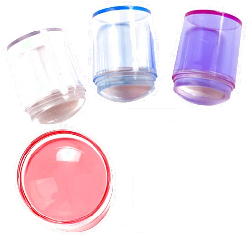 EBANKU 4 PCS Nail Art Stamper Kit, EBANKU Clear Blue Pink Purple Silicone Nail Art Stamping with Cap Transparent Soft Nail Art Jelly Stamper for Manicure Tools (4 Colors)