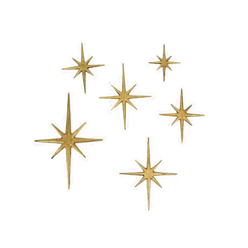 Zeckos Set of 6 Metallic Gold Cast Iron Starburst Wall Hangings Mid Century Modern Décor 8 Pointed Stars - Perfect Accent to Vintage, Beach, or Nautical Themes