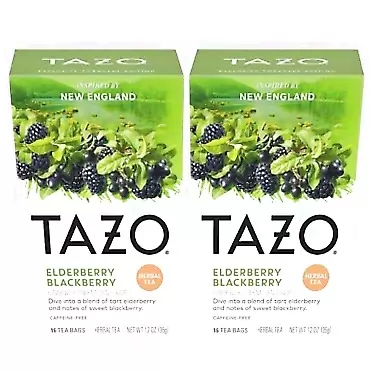Tazo Tea Tazo Foragers Elderberry Blackberry Herbal Tea 16 Count Tea Bags. Caffeine Free. 2 Pack