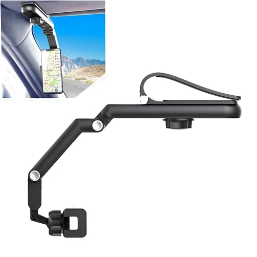 Yvshy 1 PC Car Sun Visor Mobile Phone Holder, Portable 360-degree Rotating Telescopic Rearview Mirror Navigation Holder, Multifunctional Assisted Travel Accessories, Suitable for Car Models (Black)
