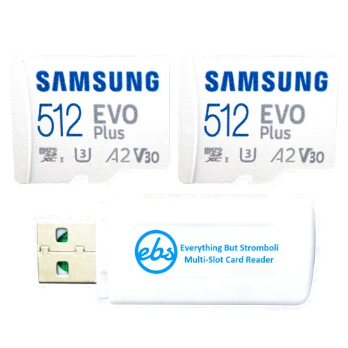 Everything But Stromboli Samsung 512GB Evo Plus MicroSD Card (2 Pack EVO+ Bundle) MicroSDXC UHS-I Class 10 U3 V30 Memory Card with Adapter (MB-MC512KA) Bundle with (1) Everything But Stromboli Micro & SD Card Reader