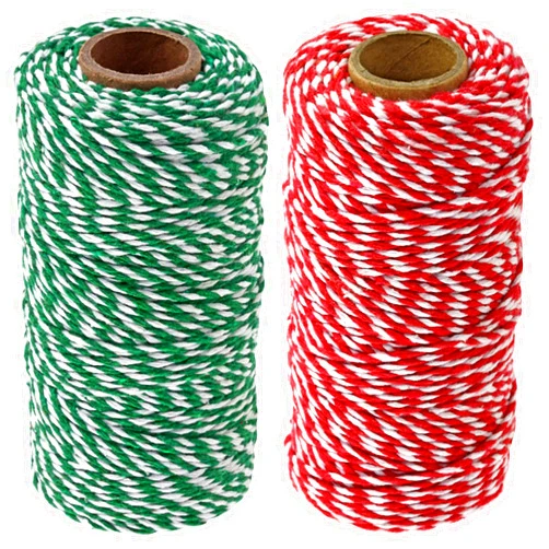 SORDIM Cotton Twine String, 328 Feet Holiday Bakers Twine String Rope, Christmas Twine Cord for Gift Wrapping, Craft Making (Red Green, 2pcs)