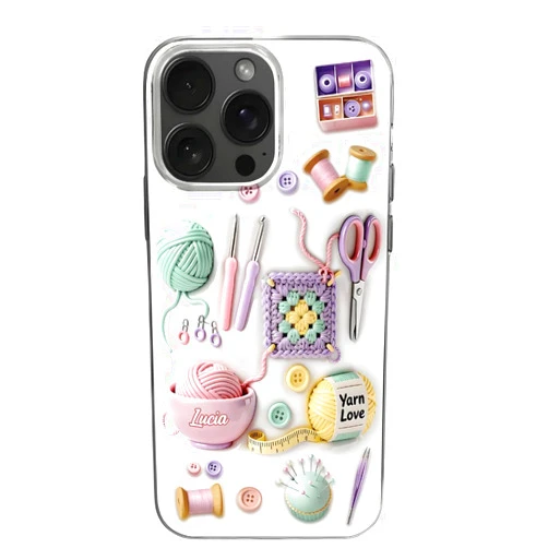 Huglift Perfect for Craft Lovers with Yarn And Scissors - Personalized Clear Phone Case, Customized Name Sewing Phone Case for Mom Grandma, Sewings Lover Gift on Holiday, Craft Wife Gift on Mother's Day